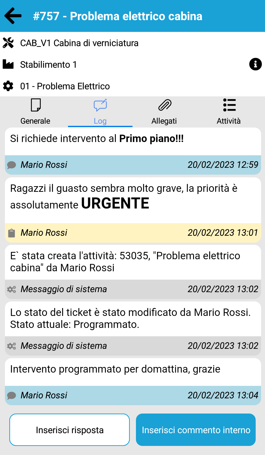 Nuova sezione “Log” per i ticket