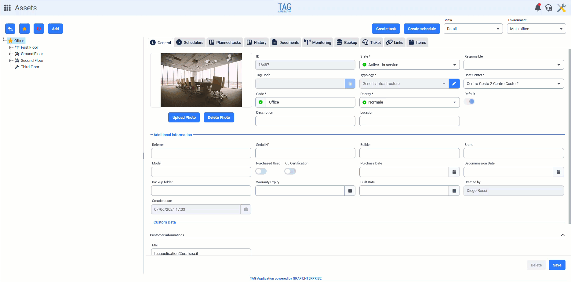 Sezione ticket negli asset