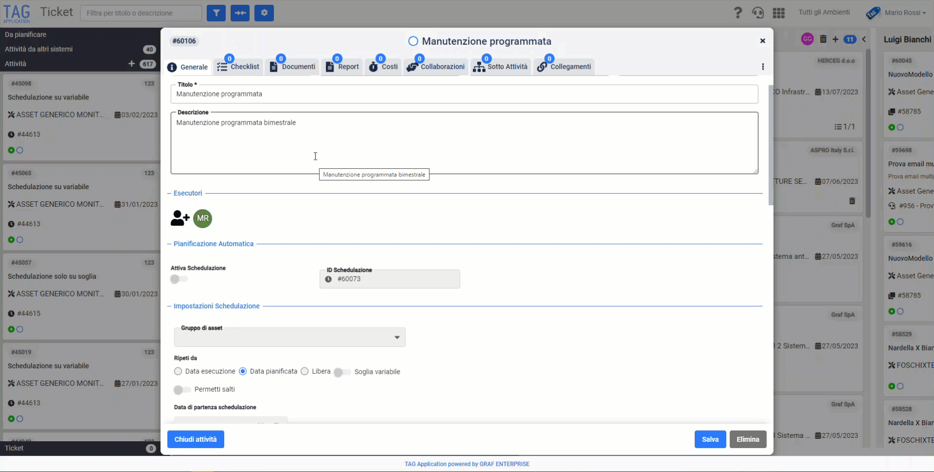 Attività schedulate - Visualizzazione data di inizio pianificata