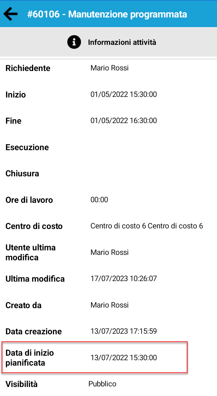 Attività schedulate - Visualizzazione data di inizio pianificata