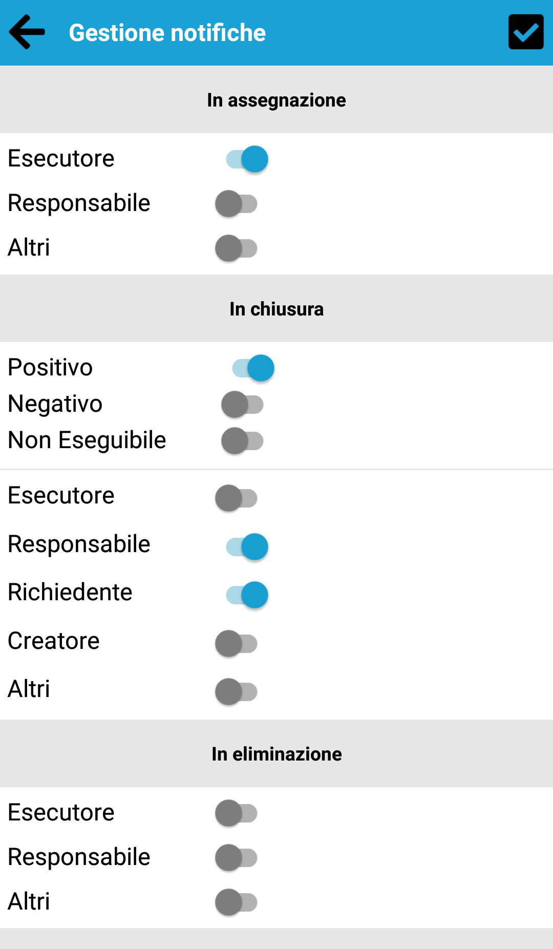 Notifiche sugli esiti delle attività su APP