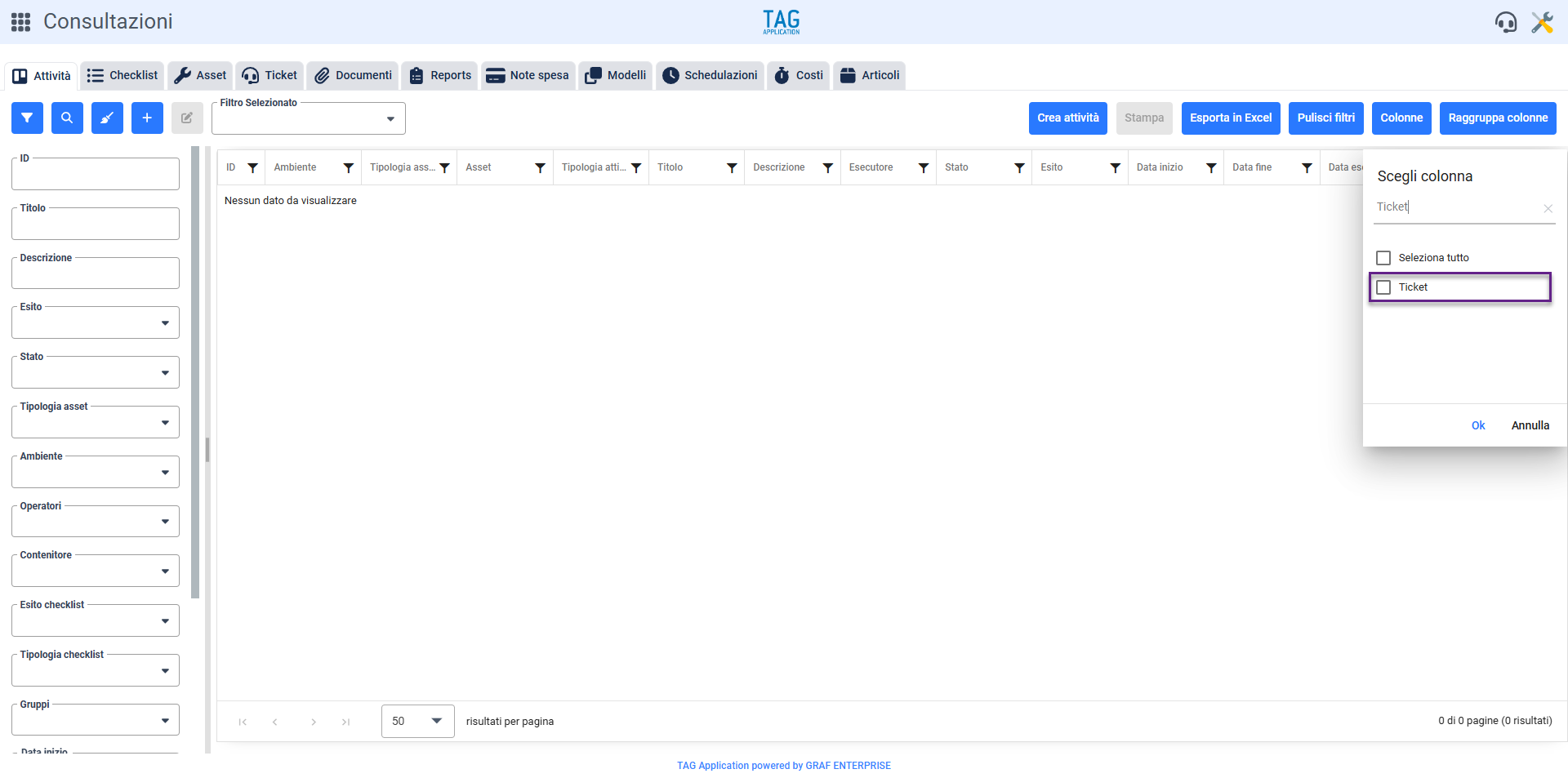 Impostazioni – Modifica ordinamento gruppi dati personalizzati
