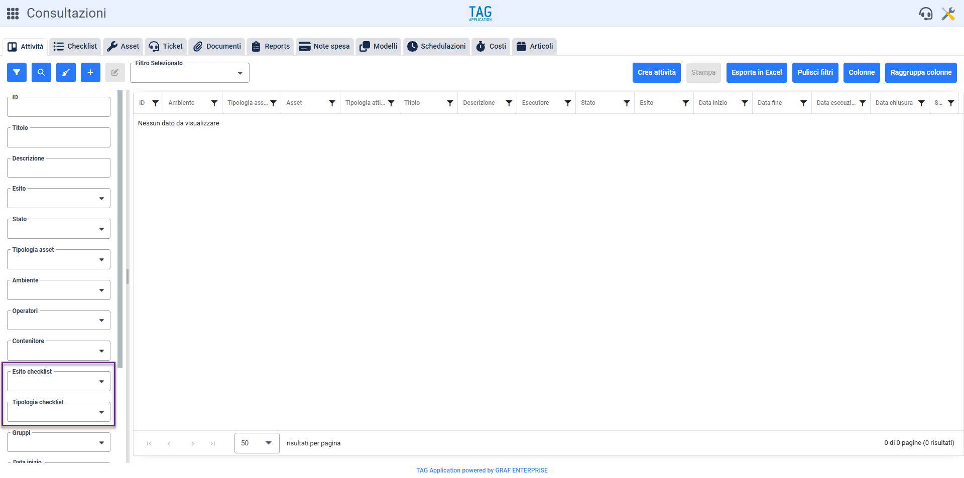 Impostazioni – Modifica ordinamento gruppi dati personalizzati