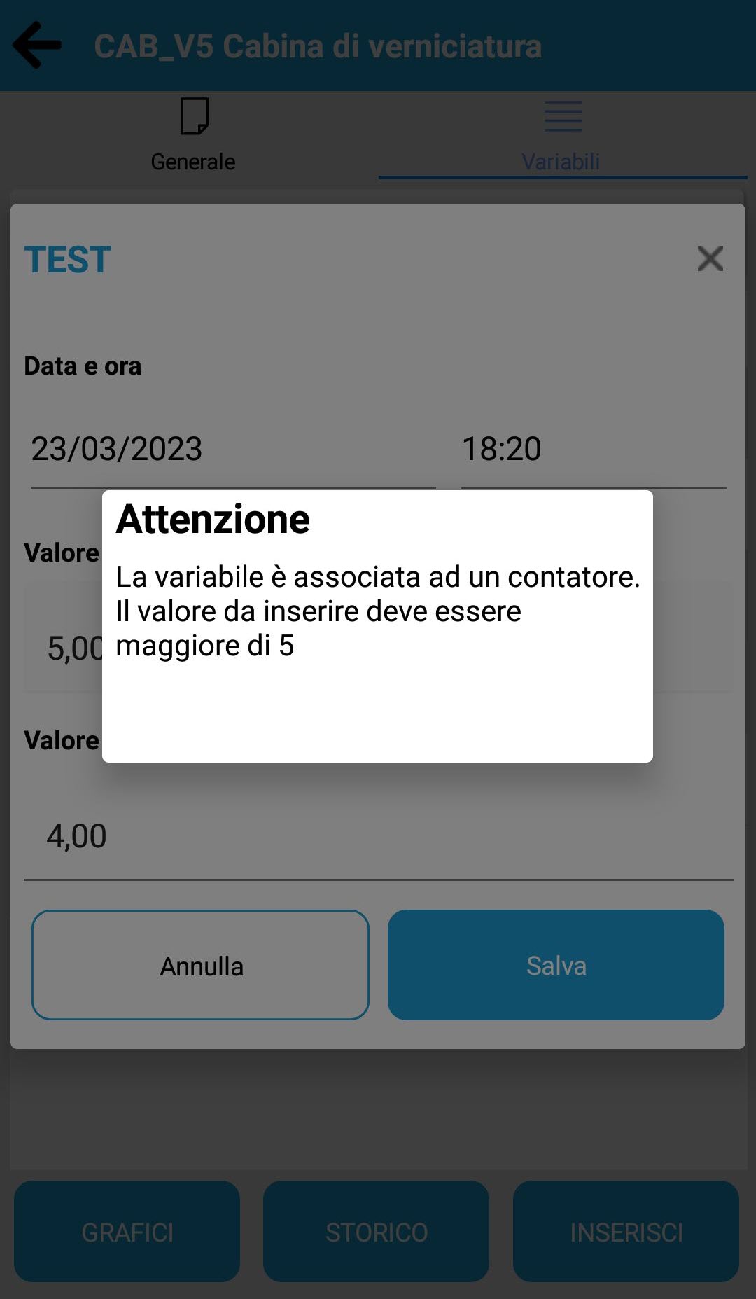 Monitoraggio - Inserimento valori non coerenti