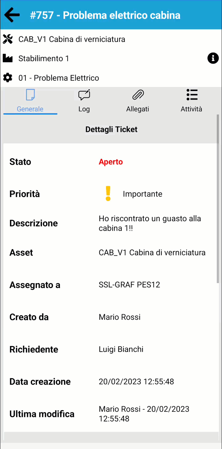 Ticket - Nuova tab Log