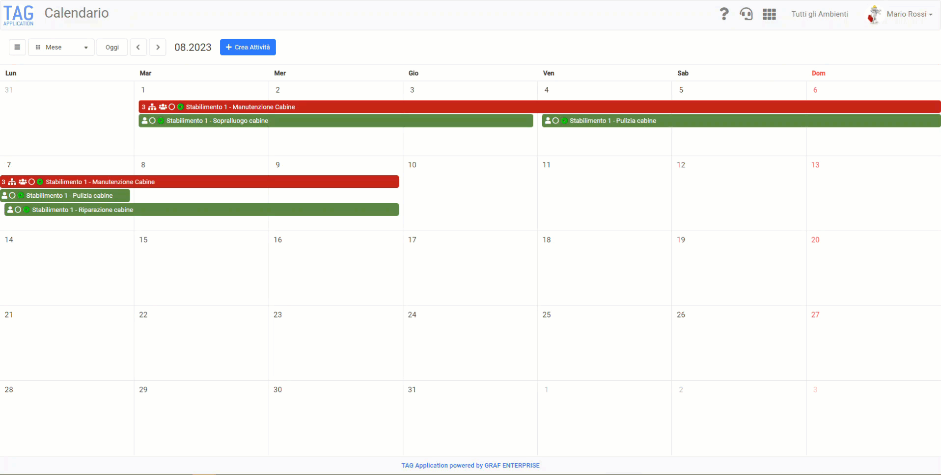 Calendario Visualizzazione sottoattività e schedulazioni