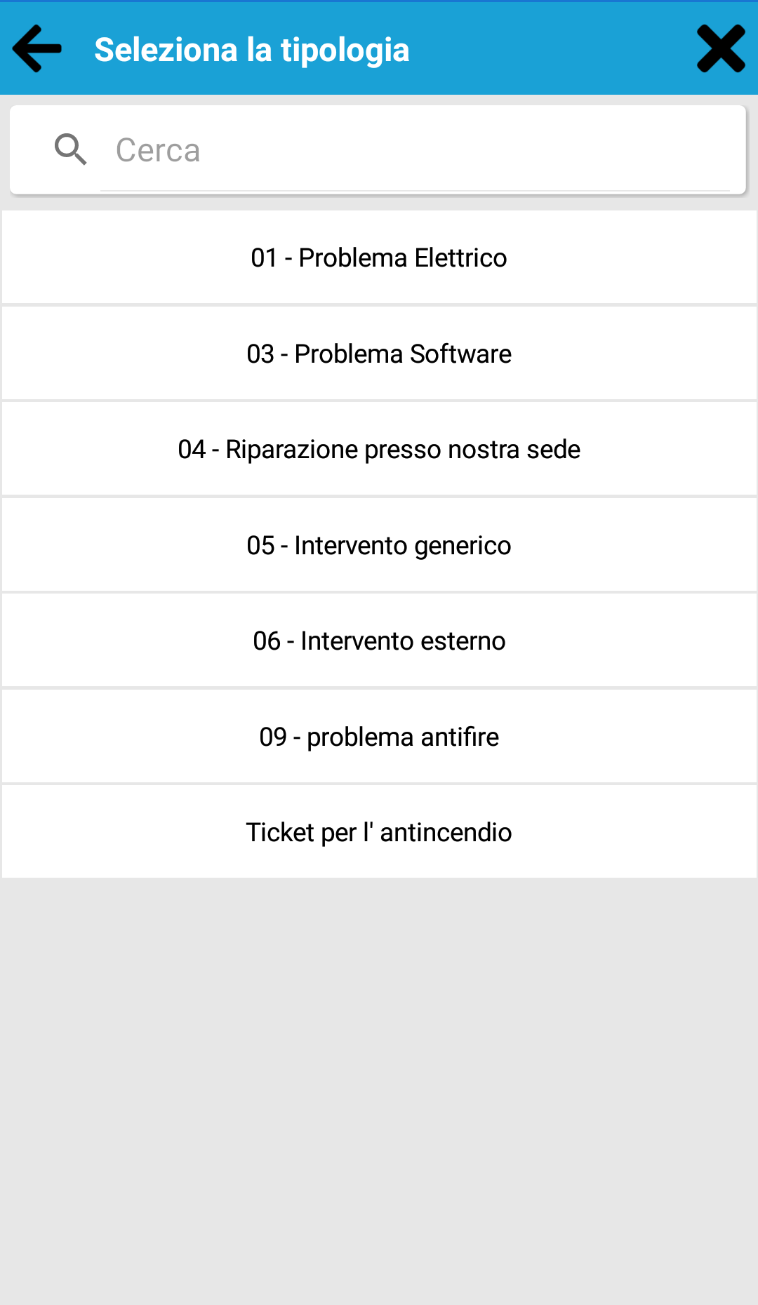 Impostazioni - Visibilità tipologie in apertura ticket su APP