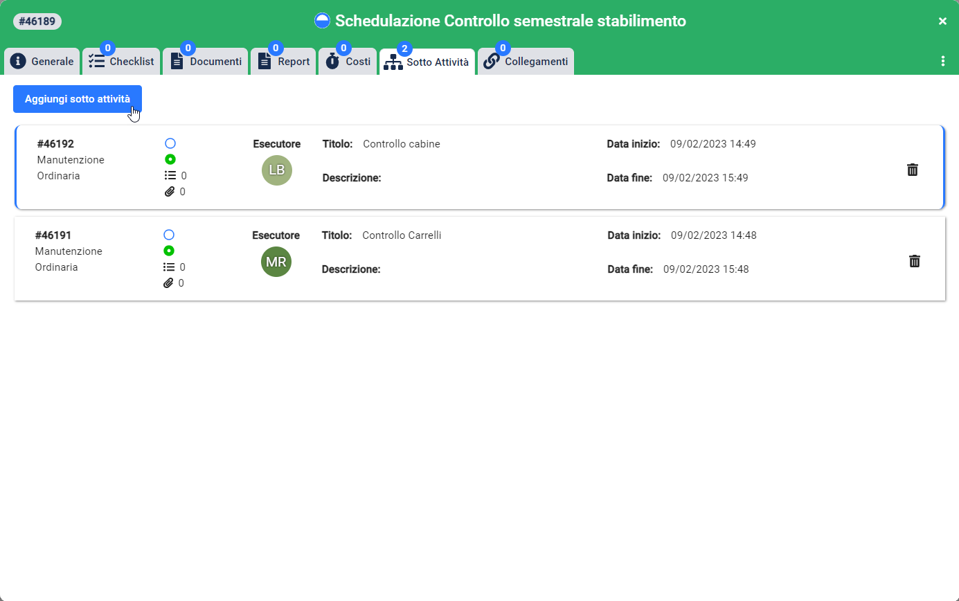 Schedulazioni con sotto attività