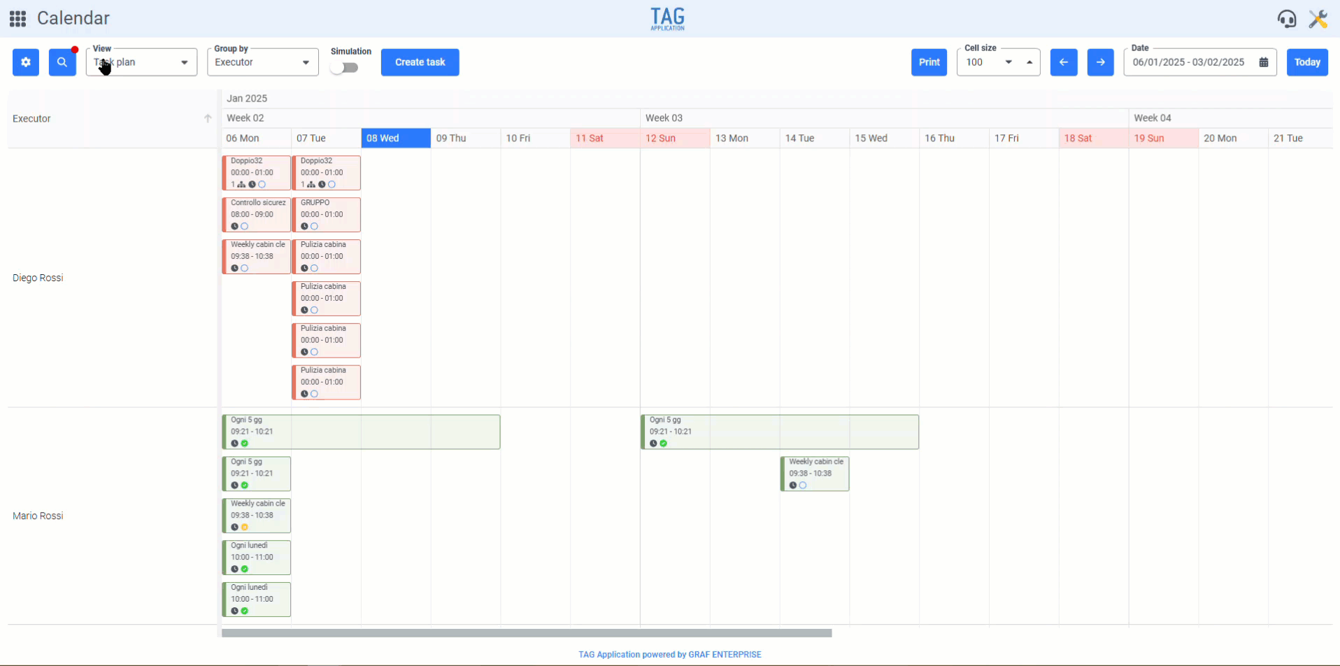 Calendario – Carico di lavoro nel piano attività