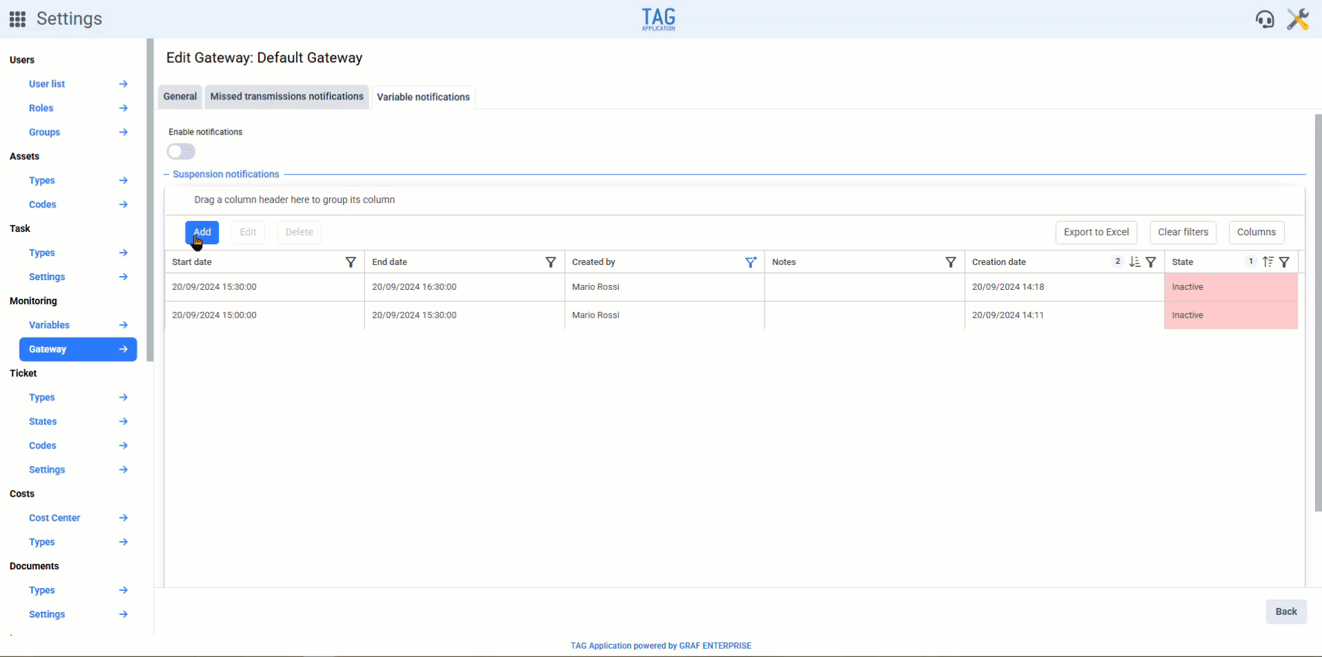 Monitoring – New notes field for notification suspensions related to variables