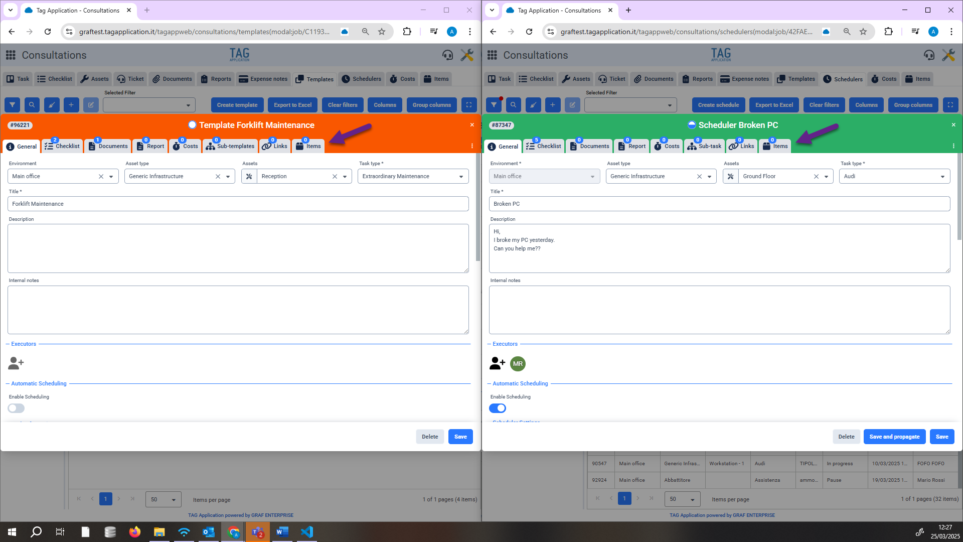 Items – New section in tasks